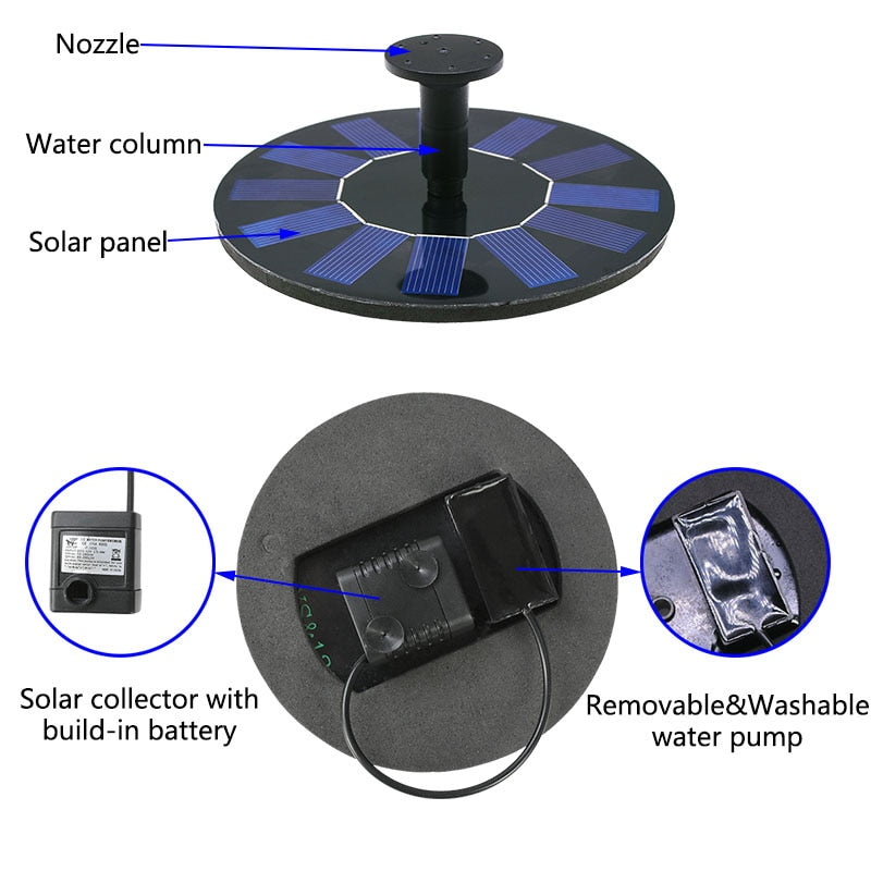 Solar Powered Fountain Floating Water